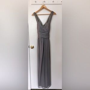 Gray David’s Bridal Cross Back Bridesmaid Dress